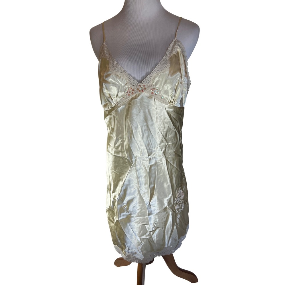Secret Treasures Sleepwear‎ Slip Dress Camisole Lace Sequin Light Yellow 12 14